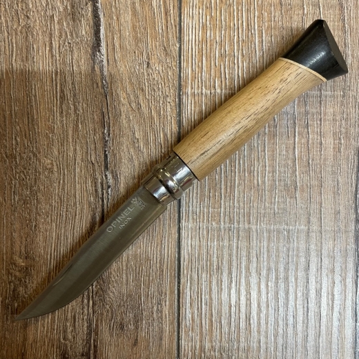 Opinel Rostfrei - Nr. 08 - 11cm - ATELIER - spiegelpoliert 12C27, Walnuss-Ahorn-Ebenholz-Griff - in Geschenkbox - Ausverkauf