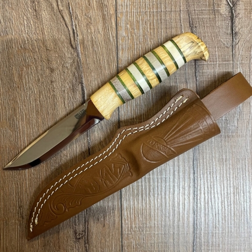 Helle Messer - SE Jahresmesser 2022 - Outdoormesser - Maserbirke & Leder - 22,2cm - grün