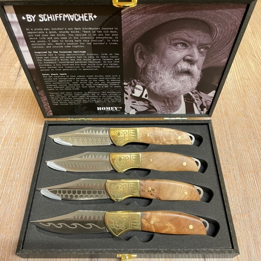 Homey´s Steakmesser-Set by Schiffmacher, 4-teilig, 68Cr17 Stahl, rostfrei, Wurzelholz