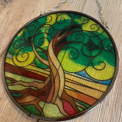 Fensterbild aus Glas - rund 15cm - Yggdrasil Light Catcher