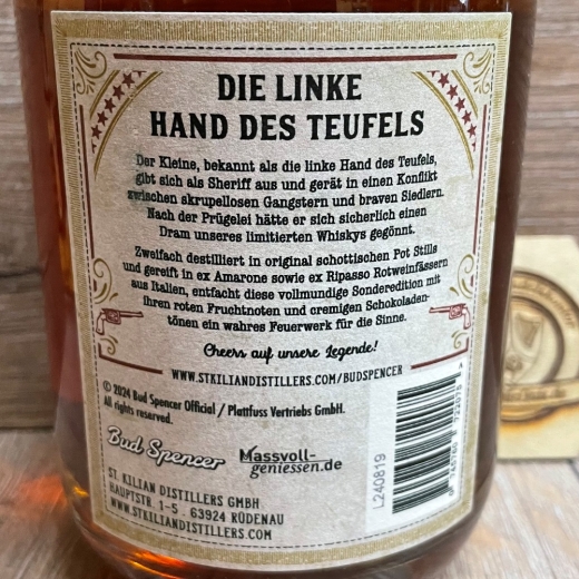 Whisky - St.Kilian - Bud Spencer - Sonderabfüllung - Die Linke Hand des Teufels - Whisky mild - 46% - 0,7l - limitiert auf 1.000 Flaschen