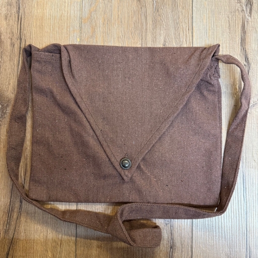 Tasche - Baumwolle - Umhängetasche mit dreieckigem Überschlag & Knopf - braun