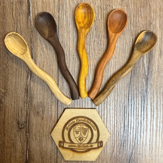 Holz Löffel - Löffel handgeschnitzt mit geschwungenem Griff - 02 - Klein ca. 10-11cm - einzeln