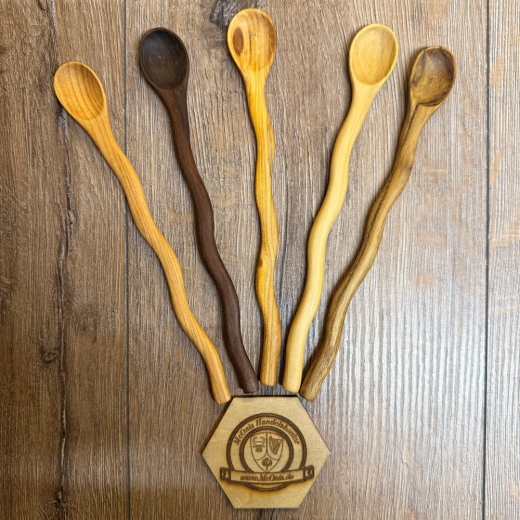 Holz Löffel - Löffel handgeschnitzt mit geschwungenem Griff - 04 - Lang ca. 19-20cm