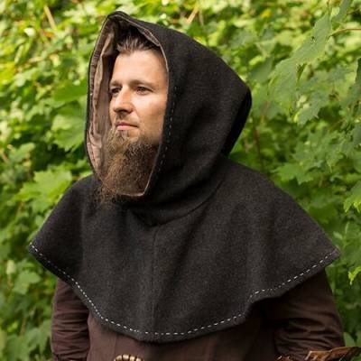Gugel IF - Medieval mit Ziernaht - grau - XS - Ausverkauf