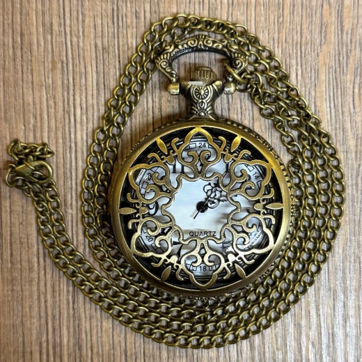 Uhr - Taschenuhr - Größe L - Blumen durchbrochen - altmessing - Quartz - Steampunk