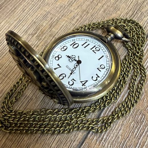 Uhr - Taschenuhr - Größe L - Rose durchbrochen - altmessing - Quartz - Steampunk