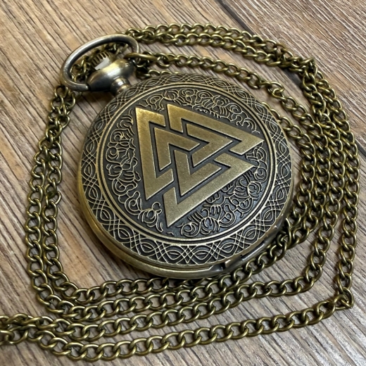 Uhr - Taschenuhr - Größe L - Valknut - Odins 9 Welten - altmessing - Quartz - Steampunk