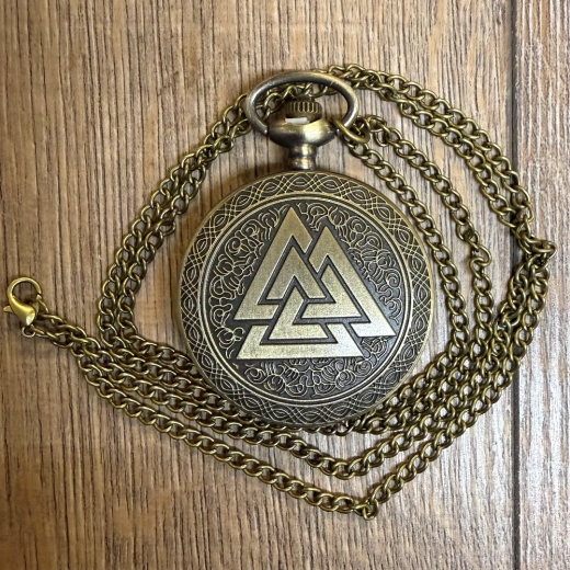 Uhr - Taschenuhr - Größe L - Valknut - Odins 9 Welten - altmessing - Quartz - Steampunk