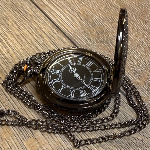 Uhr - Taschenuhr - Größe L - Zahnräder schwarz - altmessing - Quartz - Steampunk