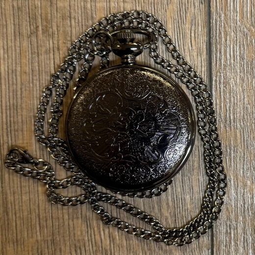 Uhr - Taschenuhr - Größe L - Zahnräder schwarz - altmessing - Quartz - Steampunk