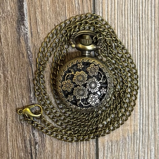 Uhr - Taschenuhr - Größe S - Blume 2 altmessing - Quartz - Steampunk