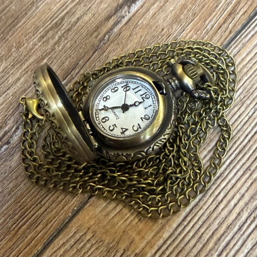 Uhr - Taschenuhr - Größe S - Blume 2 altmessing - Quartz - Steampunk