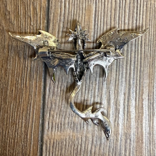 Brosche - Drache klein mit Strasssteinen - rot/ gold - Aetherwelt