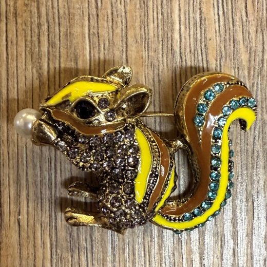 Brosche - Eichhörnchen mit Strasssteinen & Perle inkl. Öse für Kette - Aetherwelt