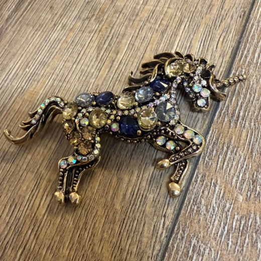 Brosche - Einhorn mit Strasssteinen inkl. Öse für Kette - Aetherwelt