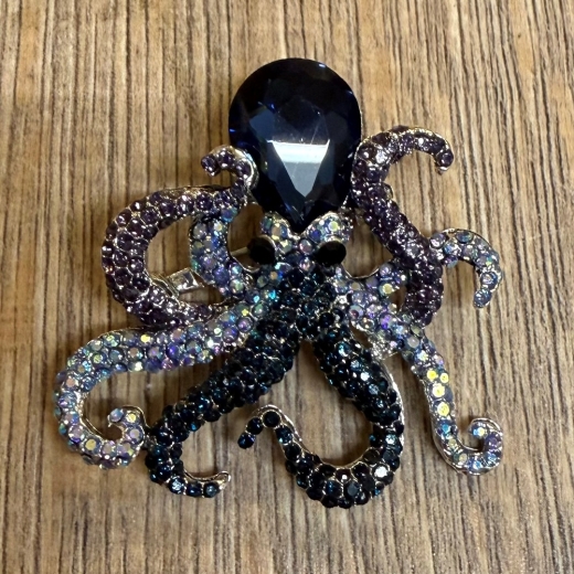 Brosche - Oktopus/ Krake mit Strasssteinen inkl. Öse für Kette - Aetherwelt