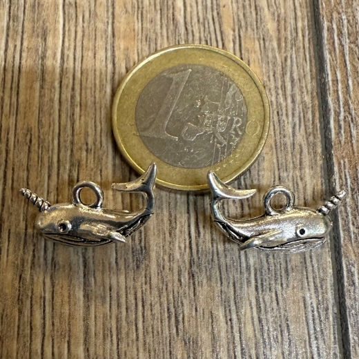 Anhänger - Charm - Narwal 3D - Zinklegierung - Farbe: Silber