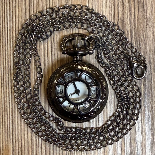 Uhr - Taschenuhr - Größe S - Blume schwarz - Quartz - Steampunk