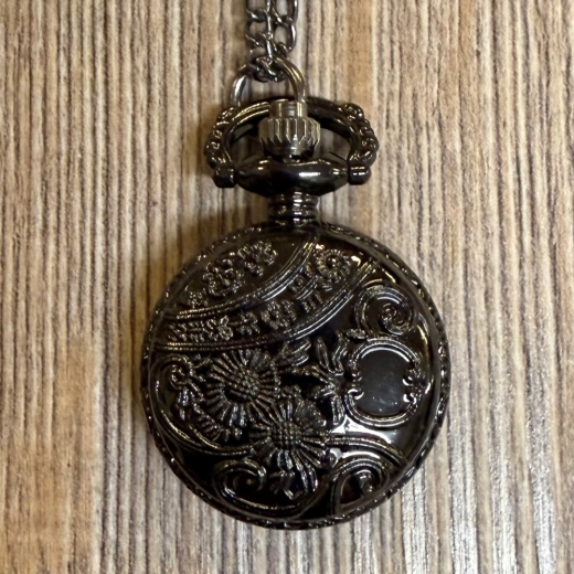 Uhr - Taschenuhr - Größe S - Blume schwarz - Quartz - Steampunk