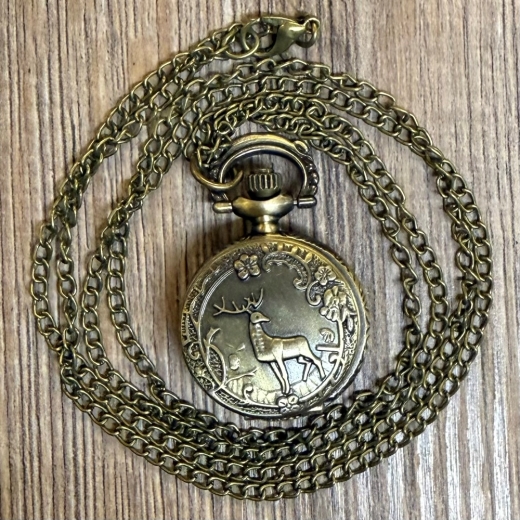 Uhr - Taschenuhr - Größe S - Hirsch altmessing - Quartz - Steampunk