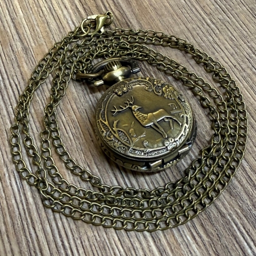 Uhr - Taschenuhr - Größe S - Hirsch altmessing - Quartz - Steampunk