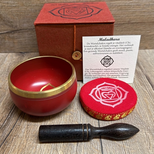 Klangschale - Chakra 1. Wurzelchakra/ Muladhara Set inkl. Klangstab & Kissen ca. 8cm - rot