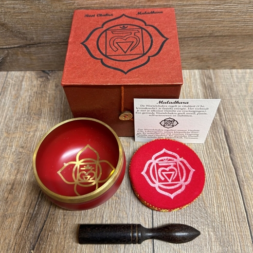 Klangschale - Chakra 1. Wurzelchakra/ Muladhara Set inkl. Klangstab & Kissen ca. 8cm - rot