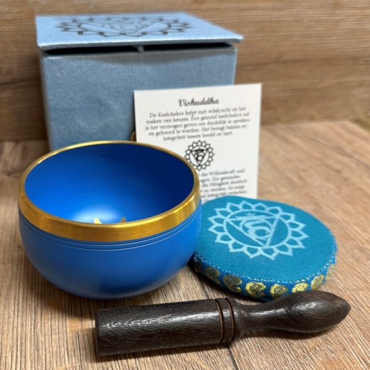 Klangschale - Chakra 5. Kehl-Chakra/ Vishudda Set inkl. Klangstab & Kissen ca. 8cm - blau