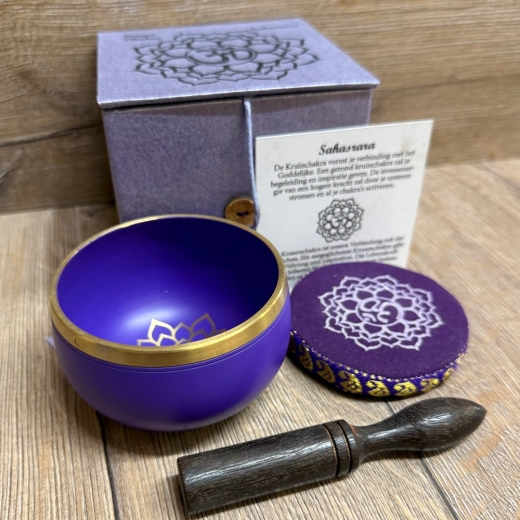 Klangschale - Chakra 7. Kronen-Chakra/ Sahasrara inkl. Klangstab & Kissen ca. 8cm - violett
