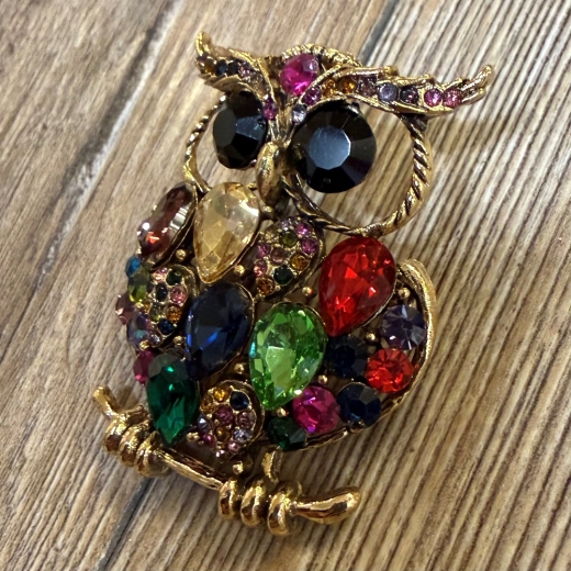 Brosche - Eule mit Strasssteinen - Aetherwelt