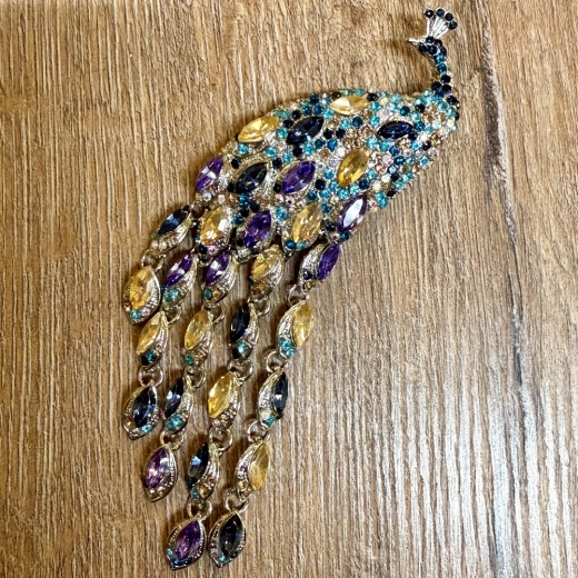 Brosche - Pfau groß mit Quasten & Strasssteinen - Aetherwelt