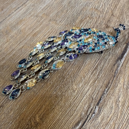 Brosche - Pfau groß mit Quasten & Strasssteinen - Aetherwelt