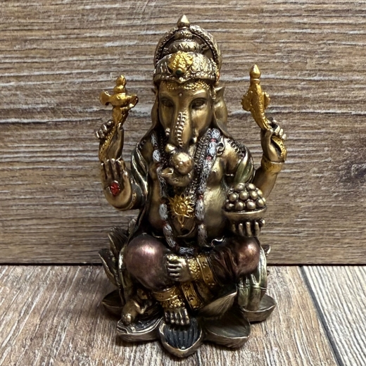 Statue - Ganesha Miniatur - Indischer Elefanten Gott - bronziert - Dekoration - Ritualbedarf