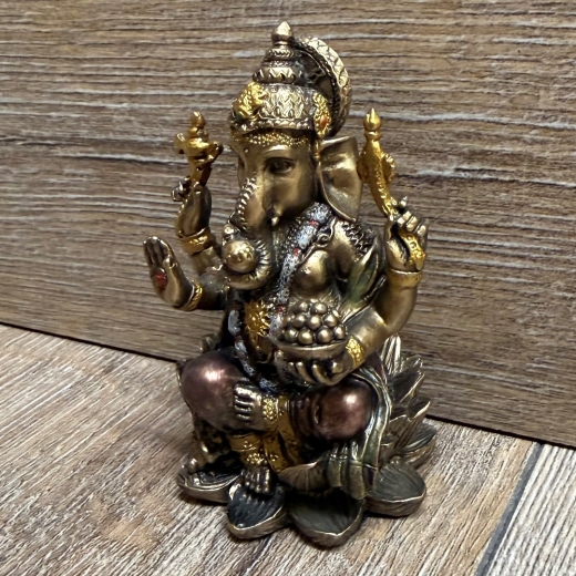 Statue - Ganesha Miniatur - Indischer Elefanten Gott - bronziert - Dekoration - Ritualbedarf