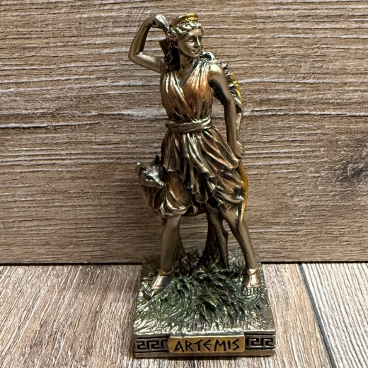 Statue - Artemis Miniatur - Griechische Göttin der Jagd - bronziert - Dekoration - Ritualbedarf