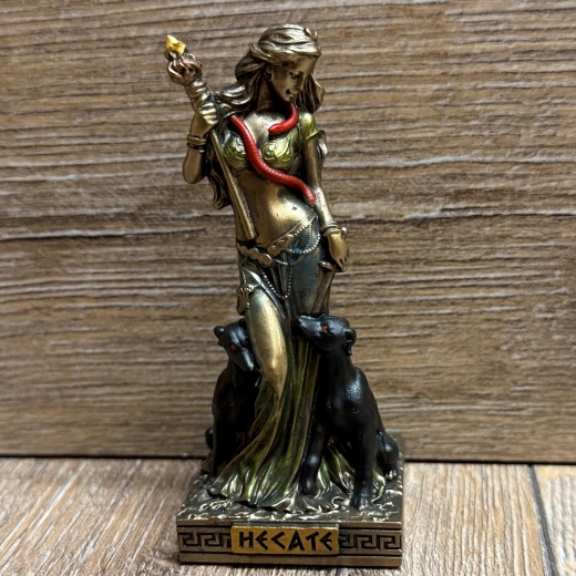 Statue - Hekate Miniatur - griechische Göttin der Magie und Geisterwelt mit Fackel - bronziert - Dekoration - Ritualbedarf