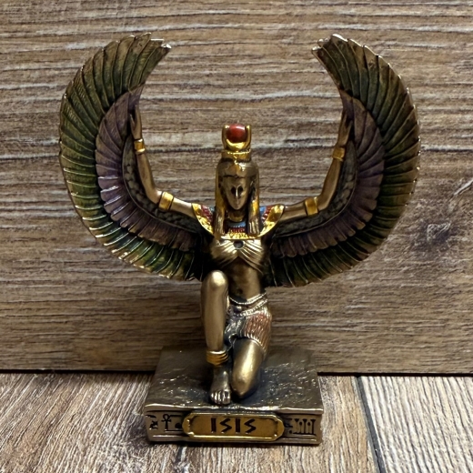 Statue - Isis Miniatur mit gespreizten Schwingen - ägyptische Göttin des Todes - bronziert - Dekoration - Ritualbedarf