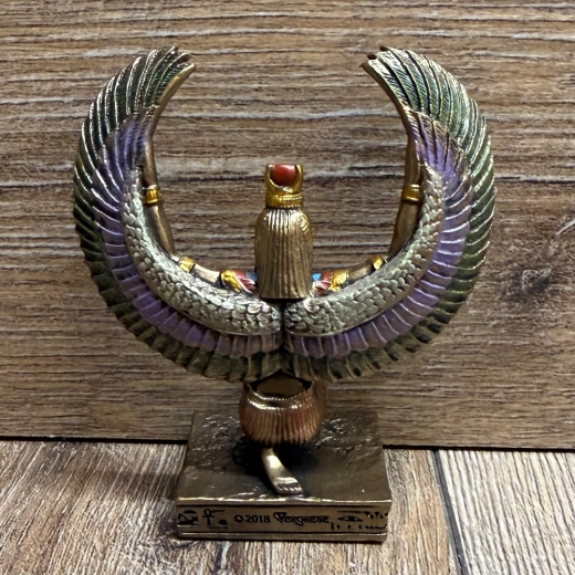 Statue - Isis Miniatur mit gespreizten Schwingen - ägyptische Göttin des Todes - bronziert - Dekoration - Ritualbedarf