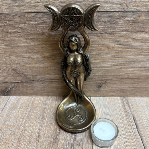 Kerzenständer - Hekate, die Spiralgöttin mit dreifachem Mond - Teelicht - bronziert