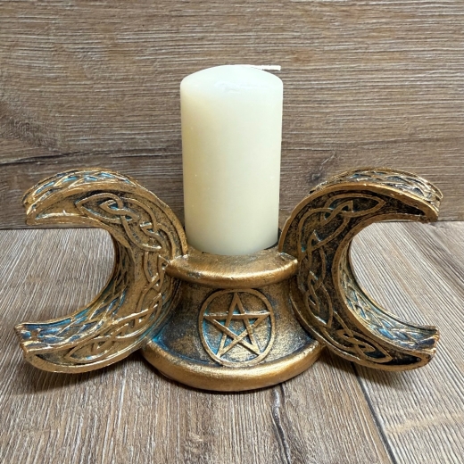 Kerzenhalter - Dreifacher Mond & Pentagramm - Kerze 1,4cm - coloriert