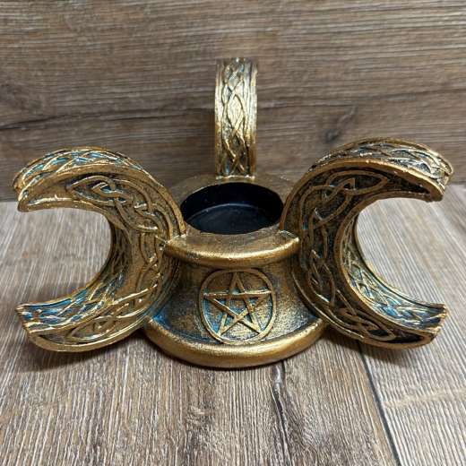 Kerzenhalter - Dreifacher Mond & Pentagramm - Kerze 1,4cm - coloriert