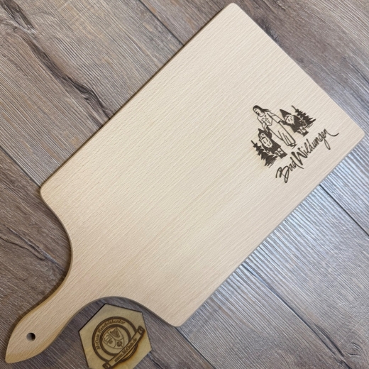 Bad Wildungen - Holz Brett - Schneidebrett aus Buche, mit Griff - 38cm x 18cm x 2cm - Schneewittchen