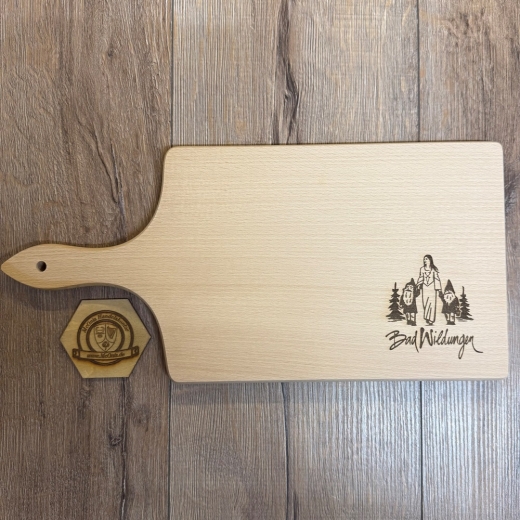 Bad Wildungen - Holz Brett - Schneidebrett aus Buche, mit Griff - 38cm x 18cm x 2cm - Schneewittchen