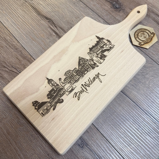 Bad Wildungen - Holz Brett - Schneidebrett aus Buche, mit Griff - 38cm x 18cm x 2cm - Highlights