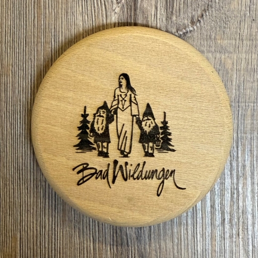 Bad Wildungen - Holz Deckel - Buche unbehandelt - Trinkglas/ Bierkrug/ Bierdeckel - 10cm - Schneewittchen