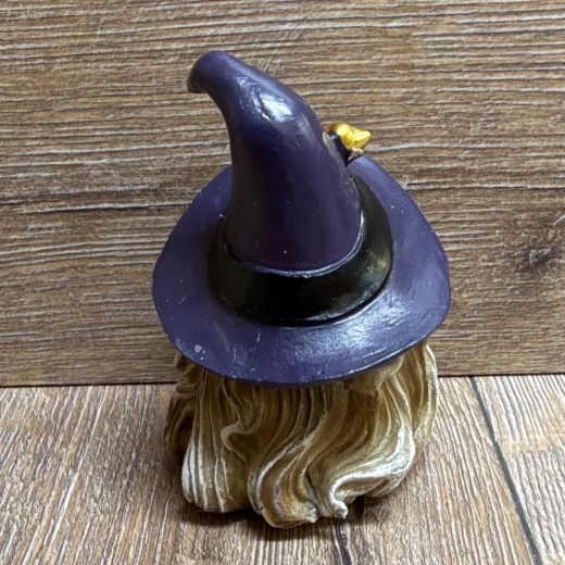 Figur - Lustige Hexe mit Knubbelnase klein - lila Hut & Katze