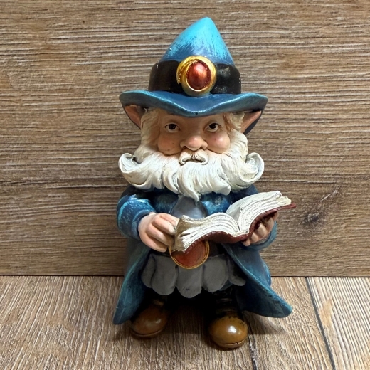 Figur - Mystischer Elfen- Zauberer klein - blauer Hut & Buch - neu