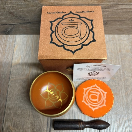 Klangschale - Chakra 2. Sakralchakra/Svadisthana Set inkl. Klangstab & Kissen ca. 8cm - orange