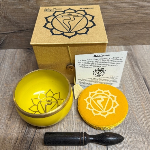 Klangschale - Chakra 3. Solarplexus/ Manipura Set inkl. Klangstab & Kissen ca. 8cm - gelb